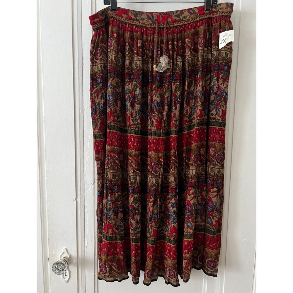 Liz Baker Boho floral burgundy skirt rayon new size 2x
